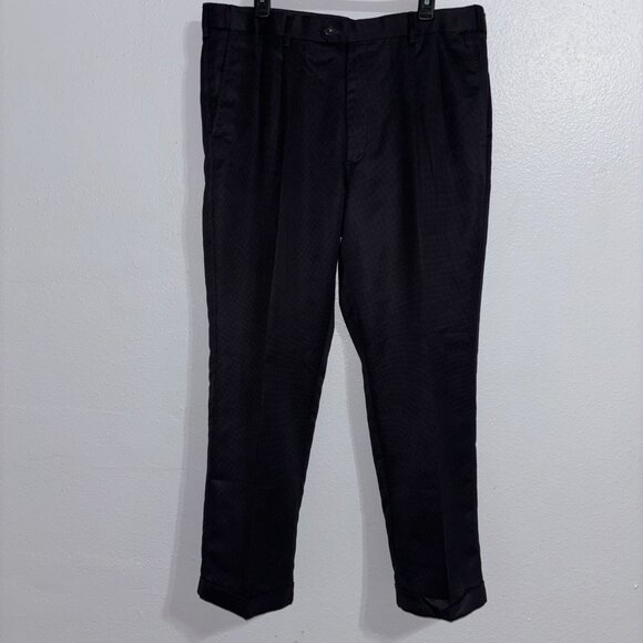 Perry Ellis Portfolio Men’s‎ Dress Pants 38x30 Gray Micro Check Pleated Cuffed - Picture 2 of 14